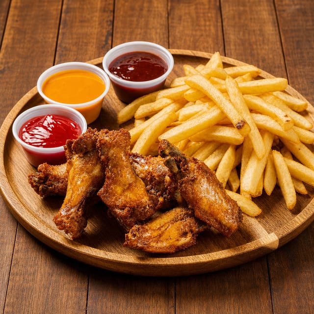 Chicken Wings with French Fries.